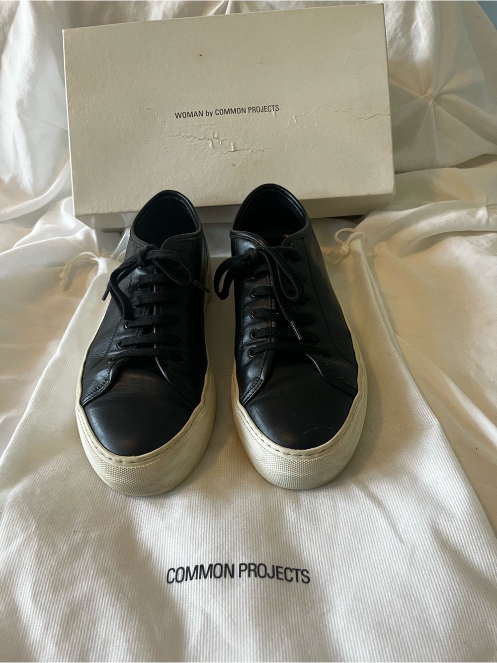 Common Projects Tournament Low Black Leather Sneakers | Box & Dust Bag | Size 40 - Picture 10 of 13